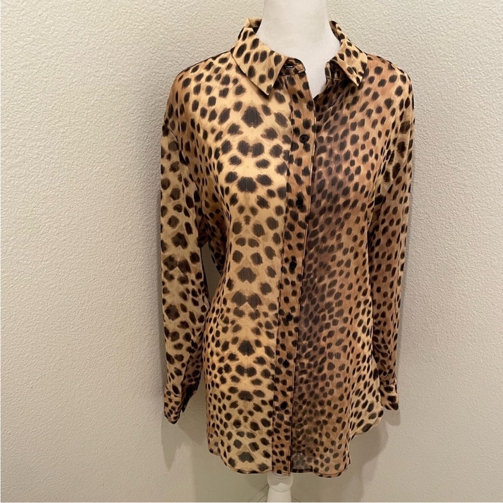 Dkny Leopard Print Button-Down Blouse Women’s Sma… - image 1